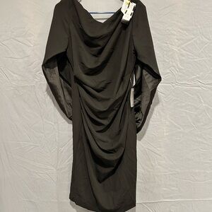 Chic Black Draped Long Sleeve Dress